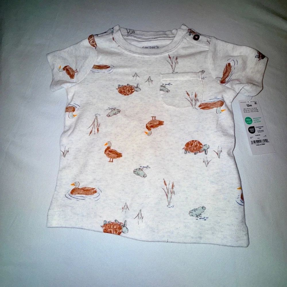 Carter's Child of Mine 3pc Outfit‎ Set 12M Green White NEW Stripes Duck Print